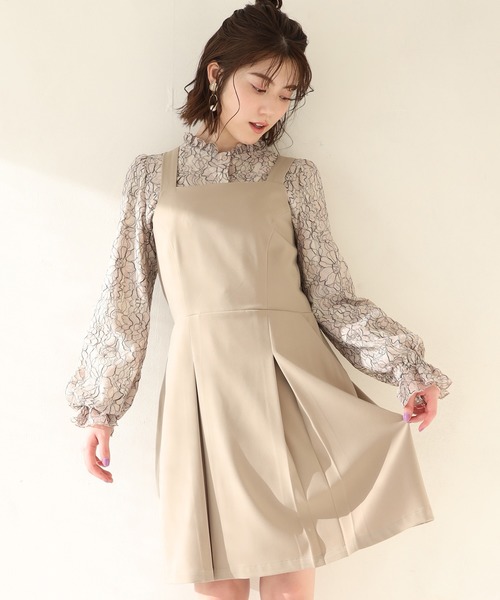 one after another NICE CLAUP(ワンアフターアナザーナイスクラップ)の「後ろレースアップジャンパースカート(ジャンパースカート・レディース・ベージュ/ブラック系その他/ベージュ系その他/グリーン・FREE)」の3枚目の写真