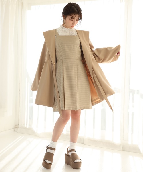 one after another NICE CLAUP(ワンアフターアナザーナイスクラップ)の「後ろレースアップジャンパースカート(ジャンパースカート・レディース・ベージュ/ブラック系その他/ベージュ系その他/グリーン・FREE)」の8枚目の写真