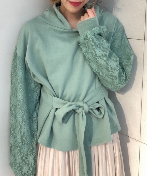 Cecil Mcbee セシルマクビー の 袖レースウエストリボンパーカー パーカー Wear