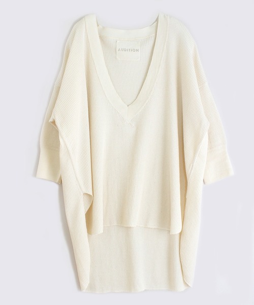 Audition(オーディション)の「M1397 ヴィンテージワッフルVネックプルオーバー(Tシャツ/カットソー・レディース・ブラック/オリーブ/キナリ・MEDIUM)」の6枚目の写真