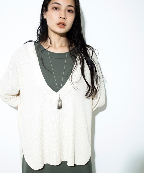 Audition(オーディション)の「M1397 ヴィンテージワッフルVネックプルオーバー(Tシャツ/カットソー・レディース・ブラック/オリーブ/キナリ・MEDIUM)」の18枚目の写真