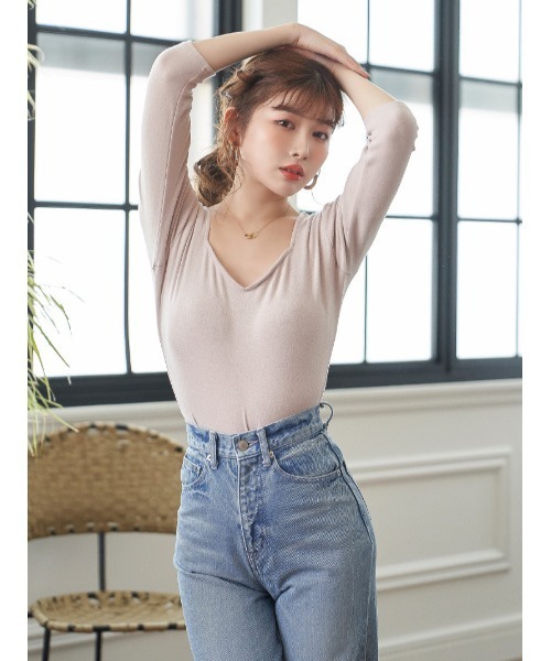 Darich(ダーリッチ)の「ハートカットボディトップス(Tシャツ/カットソー・レディース・ホワイト/ブラック/モカ・FREE)」の13枚目の写真