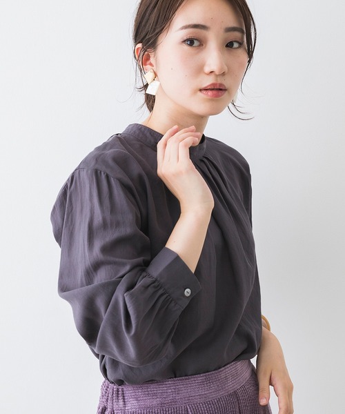 HUNCH(ハンチ)の「シルケット風綿ツイル スタンドブラウス(シャツ/ブラウス)」|チャコール