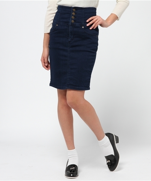 WEGO(ウィゴー)の「WEGO/パウダーデニムハイウエストスカート(デニムスカート・レディース・ダークインディゴブルー/ネイビー・FREE)」の15枚目の写真