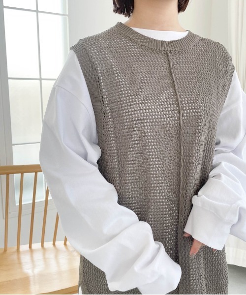 flaner（フラネ）の「ルーズメッシュベスト（ベスト・レディース・モカ/ナチュラル/カーキ・FREE）」の7枚目の写真