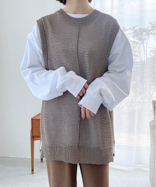 flaner（フラネ）の「ルーズメッシュベスト（ベスト・レディース・モカ/ナチュラル/カーキ・FREE）」の20枚目の写真