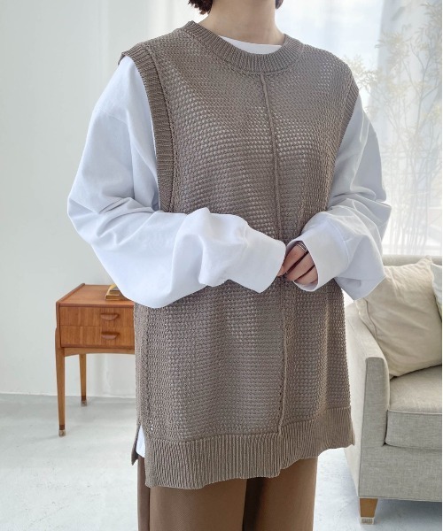 flaner（フラネ）の「ルーズメッシュベスト（ベスト・レディース・モカ/ナチュラル/カーキ・FREE）」の21枚目の写真