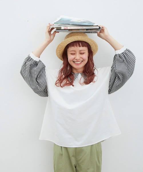 MERLOT（メルロー）の「2wayギンガムチェックコンビブラウス（シャツ/ブラウス・レディース・ブラック/ホワイト・FREE）」の2枚目の写真