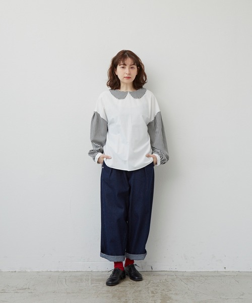 MERLOT（メルロー）の「2wayギンガムチェックコンビブラウス（シャツ/ブラウス・レディース・ブラック/ホワイト・FREE）」の5枚目の写真