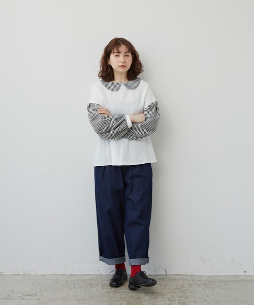 MERLOT（メルロー）の「2wayギンガムチェックコンビブラウス（シャツ/ブラウス・レディース・ブラック/ホワイト・FREE）」の7枚目の写真