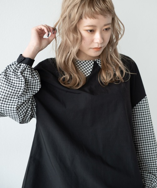 MERLOT（メルロー）の「2wayギンガムチェックコンビブラウス（シャツ/ブラウス・レディース・ブラック/ホワイト・FREE）」の10枚目の写真