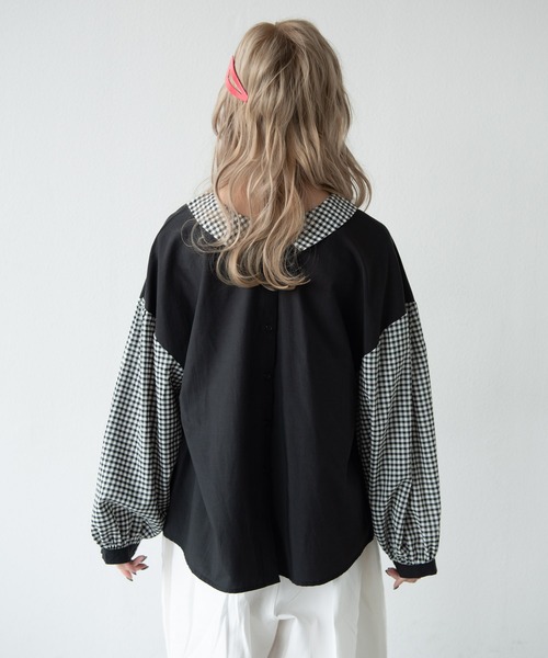 MERLOT（メルロー）の「2wayギンガムチェックコンビブラウス（シャツ/ブラウス・レディース・ブラック/ホワイト・FREE）」の14枚目の写真