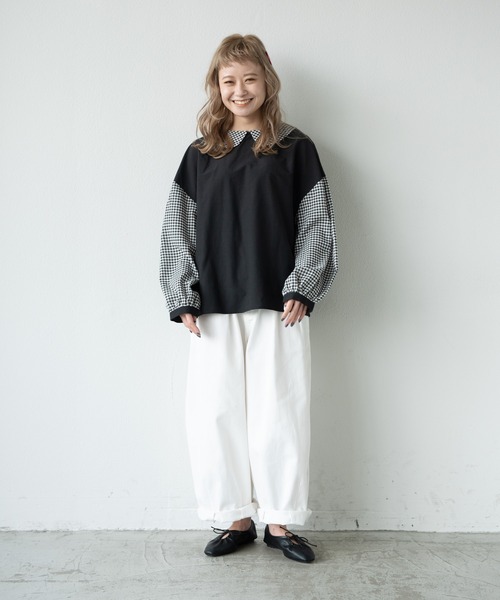 MERLOT（メルロー）の「2wayギンガムチェックコンビブラウス（シャツ/ブラウス・レディース・ブラック/ホワイト・FREE）」の16枚目の写真