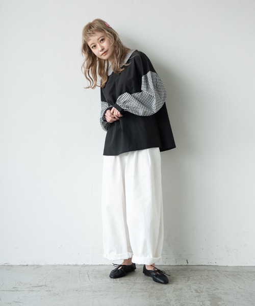 MERLOT（メルロー）の「2wayギンガムチェックコンビブラウス（シャツ/ブラウス・レディース・ブラック/ホワイト・FREE）」の17枚目の写真