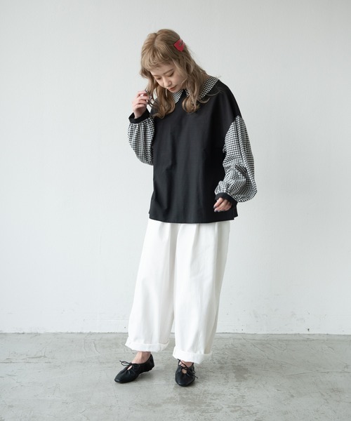 MERLOT（メルロー）の「2wayギンガムチェックコンビブラウス（シャツ/ブラウス・レディース・ブラック/ホワイト・FREE）」の11枚目の写真
