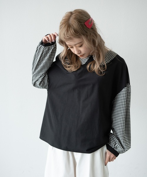 MERLOT（メルロー）の「2wayギンガムチェックコンビブラウス（シャツ/ブラウス・レディース・ブラック/ホワイト・FREE）」の9枚目の写真