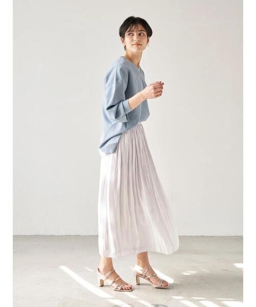 YECCA VECCA（イェッカヴェッカ）の「・シャイニーギャザーロングスカート　＊（スカート・レディース・ライトグレー/ライトグリーン/ブルー系その他7/ラベンダー・FREE）」の16枚目の写真