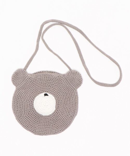 D.fesense（ディーフェセンス）の「【D.fesense /ディーフェセンス】アニマルニットポーチKUMA（ショルダーバッグ・キッズ・ミント/チャコール/ライトグレー・F）」の3枚目の写真