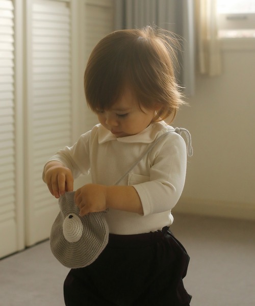 D.fesense（ディーフェセンス）の「【D.fesense /ディーフェセンス】アニマルニットポーチKUMA（ショルダーバッグ・キッズ・ミント/チャコール/ライトグレー・F）」の7枚目の写真