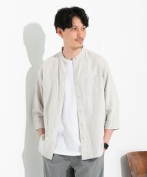 coen | ヨクバリネン・バンドカラー7分袖シャツ(シャツ/ブラウス)