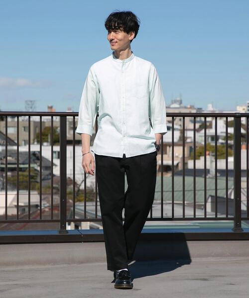 coen（コーエン）の「ヨクバリネン・バンドカラー7分袖シャツ（シャツ/ブラウス・メンズ・ライトグレー/ホワイト/ダークグレー/ライム・LARGE/SMALL/MEDIUM/X-LARGE）」の5枚目の写真