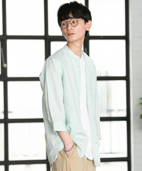 coen（コーエン）の「ヨクバリネン・バンドカラー7分袖シャツ（シャツ/ブラウス・メンズ・ライトグレー/ホワイト/ダークグレー/ライム・LARGE/SMALL/MEDIUM/X-LARGE）」の6枚目の写真