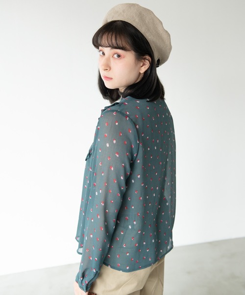 MERLOT（メルロー）の「フラワードット柄楊柳ブラウス（シャツ/ブラウス・レディース・ターコイズブルー/イエロー・FREE）」の5枚目の写真