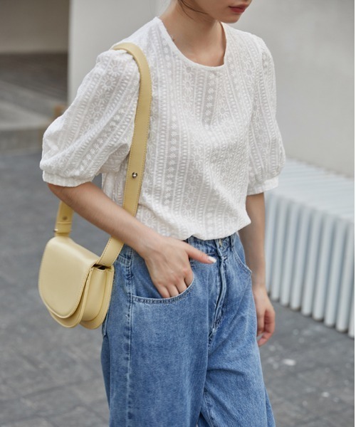 yuue' ( wear )（ユーイ）の「コットン100% 刺繍ハーフスリーブブラウス（シャツ/ブラウス・レディース・ホワイト・SMALL/MEDIUM/LARGE）」の2枚目の写真