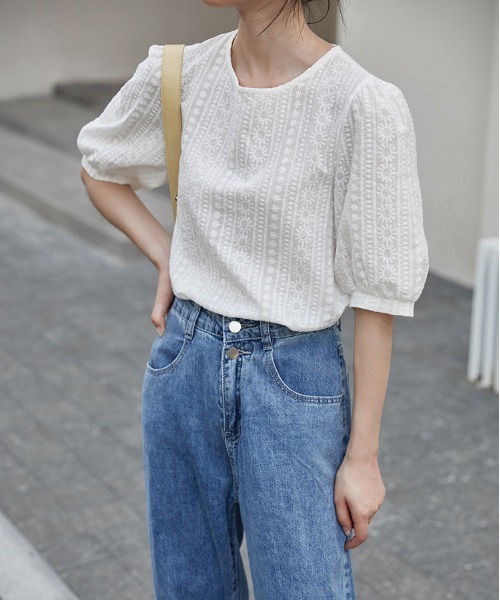 yuue' ( wear )（ユーイ）の「コットン100% 刺繍ハーフスリーブブラウス（シャツ/ブラウス・レディース・ホワイト・SMALL/MEDIUM/LARGE）」の10枚目の写真