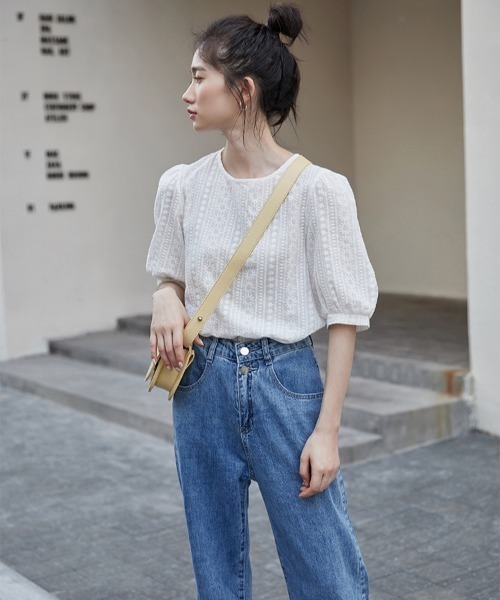 yuue' ( wear )（ユーイ）の「コットン100% 刺繍ハーフスリーブブラウス（シャツ/ブラウス・レディース・ホワイト・SMALL/MEDIUM/LARGE）」の3枚目の写真