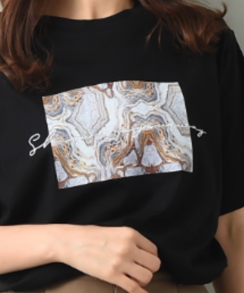 INTERPLANET(インタープラネット)の「刺繍ロゴ*ストゥレイタムプリントドライタッチコットンTシャツ(Tシャツ/カットソー・レディース・ブラック/キャメル/オフホワイト・FREE)」の10枚目の写真