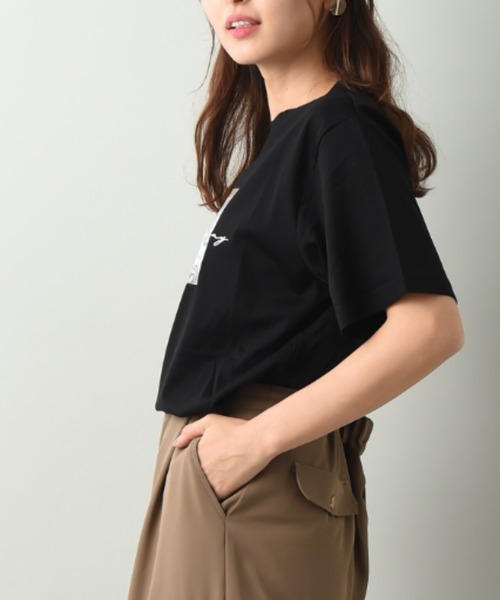 INTERPLANET(インタープラネット)の「刺繍ロゴ*ストゥレイタムプリントドライタッチコットンTシャツ(Tシャツ/カットソー・レディース・ブラック/キャメル/オフホワイト・FREE)」の8枚目の写真