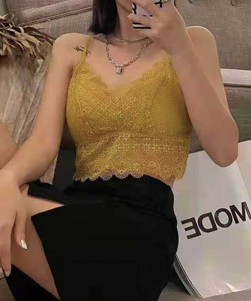 CORNERS（コーナーズ）の「レースブラトップ（キャミソール・レディース・ホワイト/ブラック/マスタード/ブラウン/カーキ・M）」の5枚目の写真