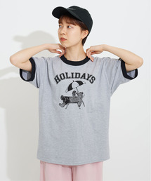 CHILD WOMAN | 5.3oz BEARプリント リンガー半袖Tシャツ(Tシャツ/カットソー)