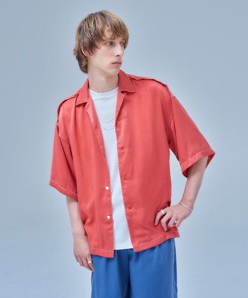 UNITED TOKYO（ユナイテッドトウキョウ）の「スエードサテンオープンカラーシャツ（シャツ/ブラウス・メンズ・ピンク/ブラック/ベージュ/サックスブルー・1/2）」の4枚目の写真