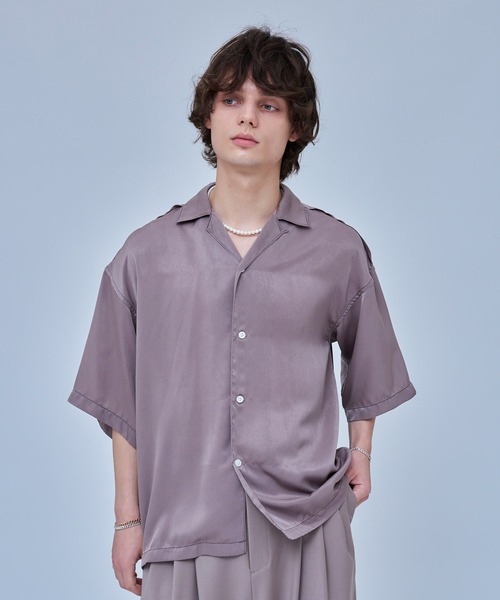 UNITED TOKYO（ユナイテッドトウキョウ）の「スエードサテンオープンカラーシャツ（シャツ/ブラウス・メンズ・ピンク/ブラック/ベージュ/サックスブルー・1/2）」の14枚目の写真