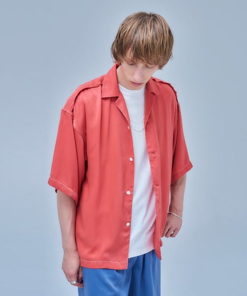 UNITED TOKYO（ユナイテッドトウキョウ）の「スエードサテンオープンカラーシャツ（シャツ/ブラウス・メンズ・ピンク/ブラック/ベージュ/サックスブルー・1/2）」の21枚目の写真