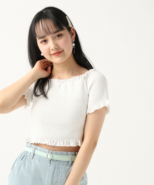 repipi armario（レピピ アルマリオ）の「シャーリングショートスリーブ（Tシャツ/カットソー・キッズ・ブラック/ホワイト/ライトピンク・SMALL/LARGE/MEDIUM）」の2枚目の写真