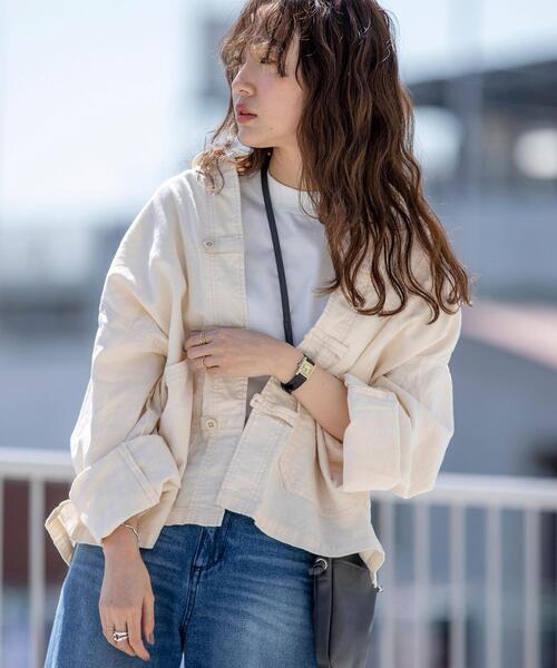 coen（コーエン）の「UVカット機能付きリネンブレンドチャイナジャケット（カバーオール・レディース・ブラック/ナチュラル・LARGE/MEDIUM）」の2枚目の写真