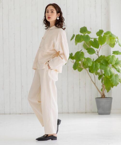 coen（コーエン）の「UVカット機能付きリネンブレンドチャイナジャケット（カバーオール・レディース・ブラック/ナチュラル・LARGE/MEDIUM）」の8枚目の写真