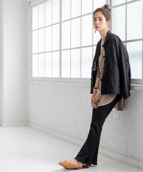 coen（コーエン）の「UVカット機能付きリネンブレンドチャイナジャケット（カバーオール・レディース・ブラック/ナチュラル・LARGE/MEDIUM）」の4枚目の写真