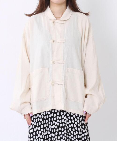 coen（コーエン）の「UVカット機能付きリネンブレンドチャイナジャケット（カバーオール・レディース・ブラック/ナチュラル・LARGE/MEDIUM）」の14枚目の写真