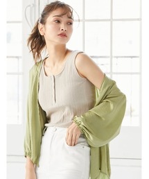 ヘンリーネックカップ付リブタンクトップ