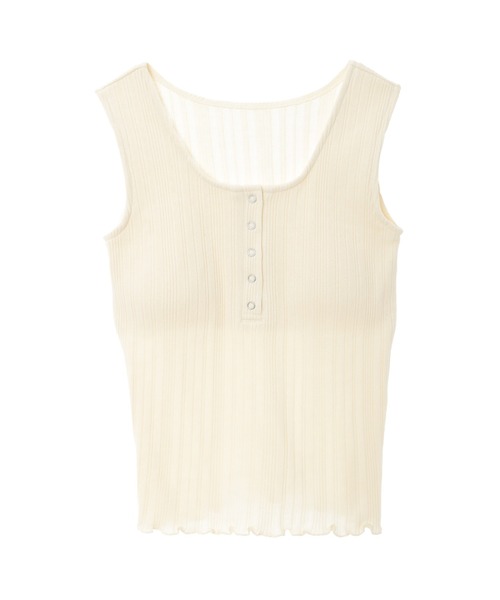 fifth(フィフス)の「ヘンリーネックカップ付リブタンクトップ(キャミソール・レディース・カーキ/アイボリー/グレイッシュベージュ・MEDIUM)」の4枚目の写真