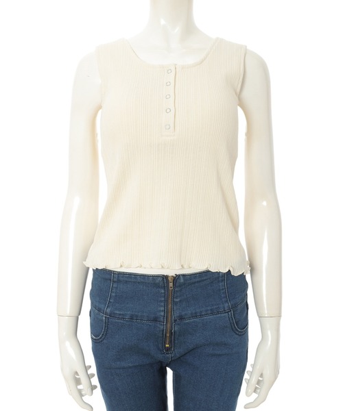 fifth(フィフス)の「ヘンリーネックカップ付リブタンクトップ(キャミソール・レディース・カーキ/アイボリー/グレイッシュベージュ・MEDIUM)」の12枚目の写真