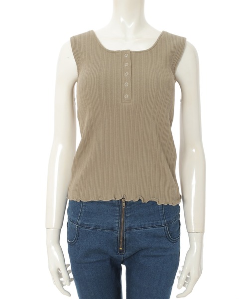 fifth(フィフス)の「ヘンリーネックカップ付リブタンクトップ(キャミソール・レディース・カーキ/アイボリー/グレイッシュベージュ・MEDIUM)」の13枚目の写真