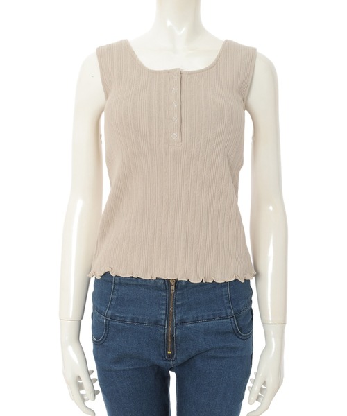 fifth(フィフス)の「ヘンリーネックカップ付リブタンクトップ(キャミソール・レディース・カーキ/アイボリー/グレイッシュベージュ・MEDIUM)」の14枚目の写真