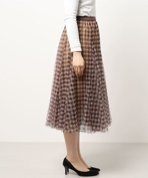 MEW'S REFINED CLOTHES(ミューズリファインドクローズ)の「ギンガムチェックチュールフレアスカート(スカート・レディース・ブラウン系その他/ホワイト×ブラック・MEDIUM)」の4枚目の写真