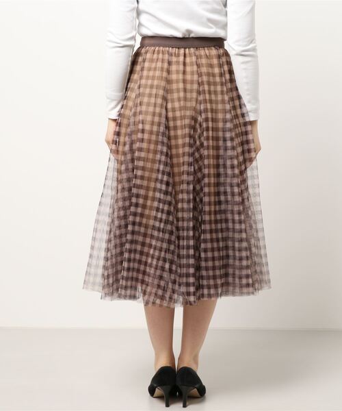 MEW'S REFINED CLOTHES(ミューズリファインドクローズ)の「ギンガムチェックチュールフレアスカート(スカート・レディース・ブラウン系その他/ホワイト×ブラック・MEDIUM)」の3枚目の写真