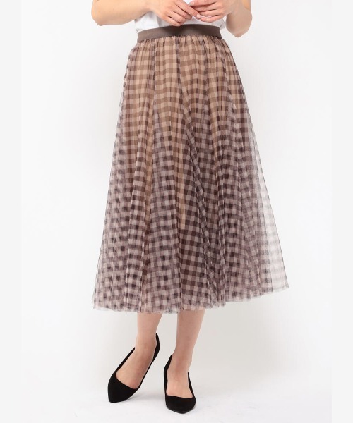 MEW'S REFINED CLOTHES(ミューズリファインドクローズ)の「ギンガムチェックチュールフレアスカート(スカート・レディース・ブラウン系その他/ホワイト×ブラック・MEDIUM)」の2枚目の写真